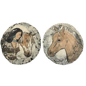 (2) Shapes of Clay Mt St. Helens Ash Wall Art - Native American Woman & Horse
